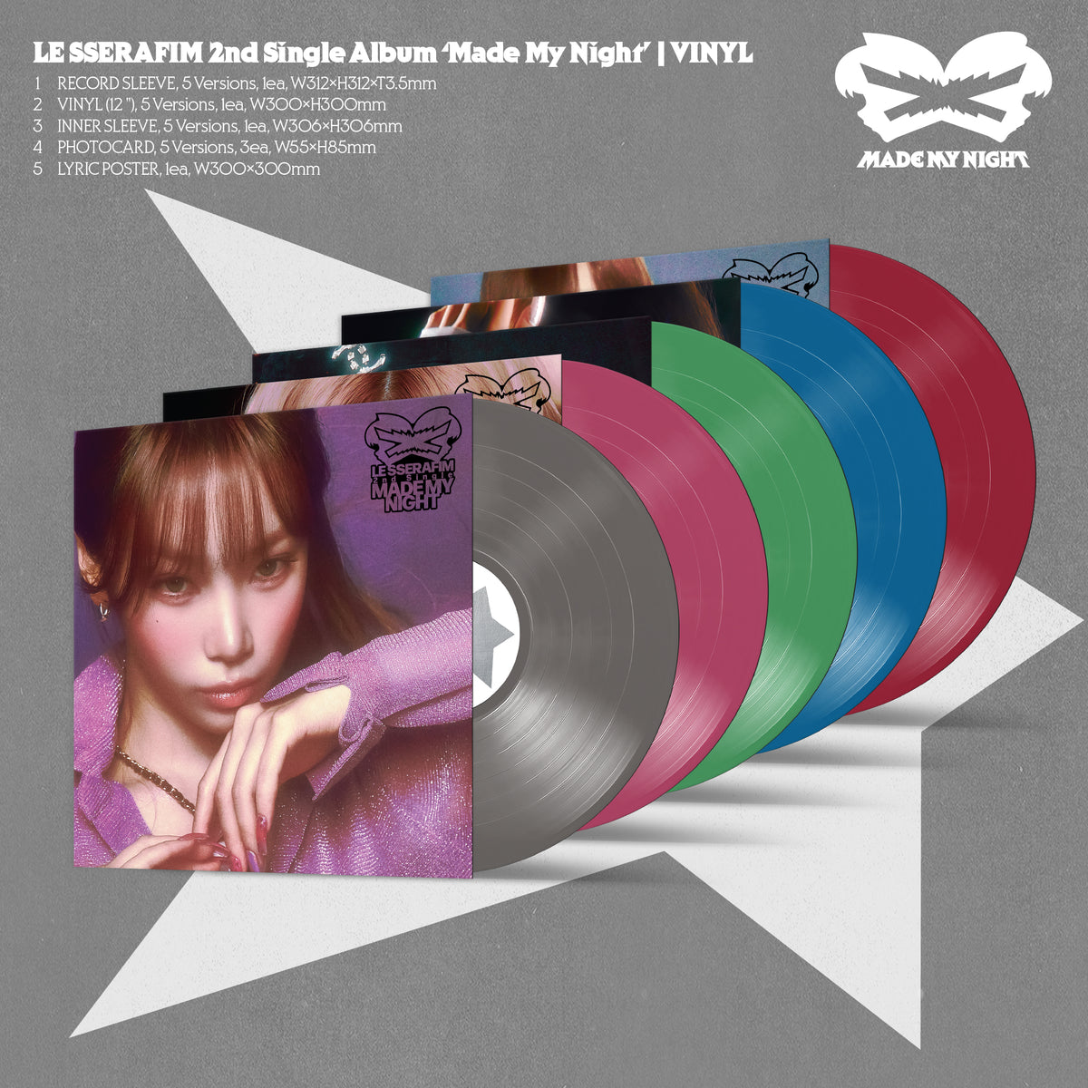 LE SSERAFIM 2nd Single Album 'Made My Night' Vinyl (WARM RED ver.) All Vinyl