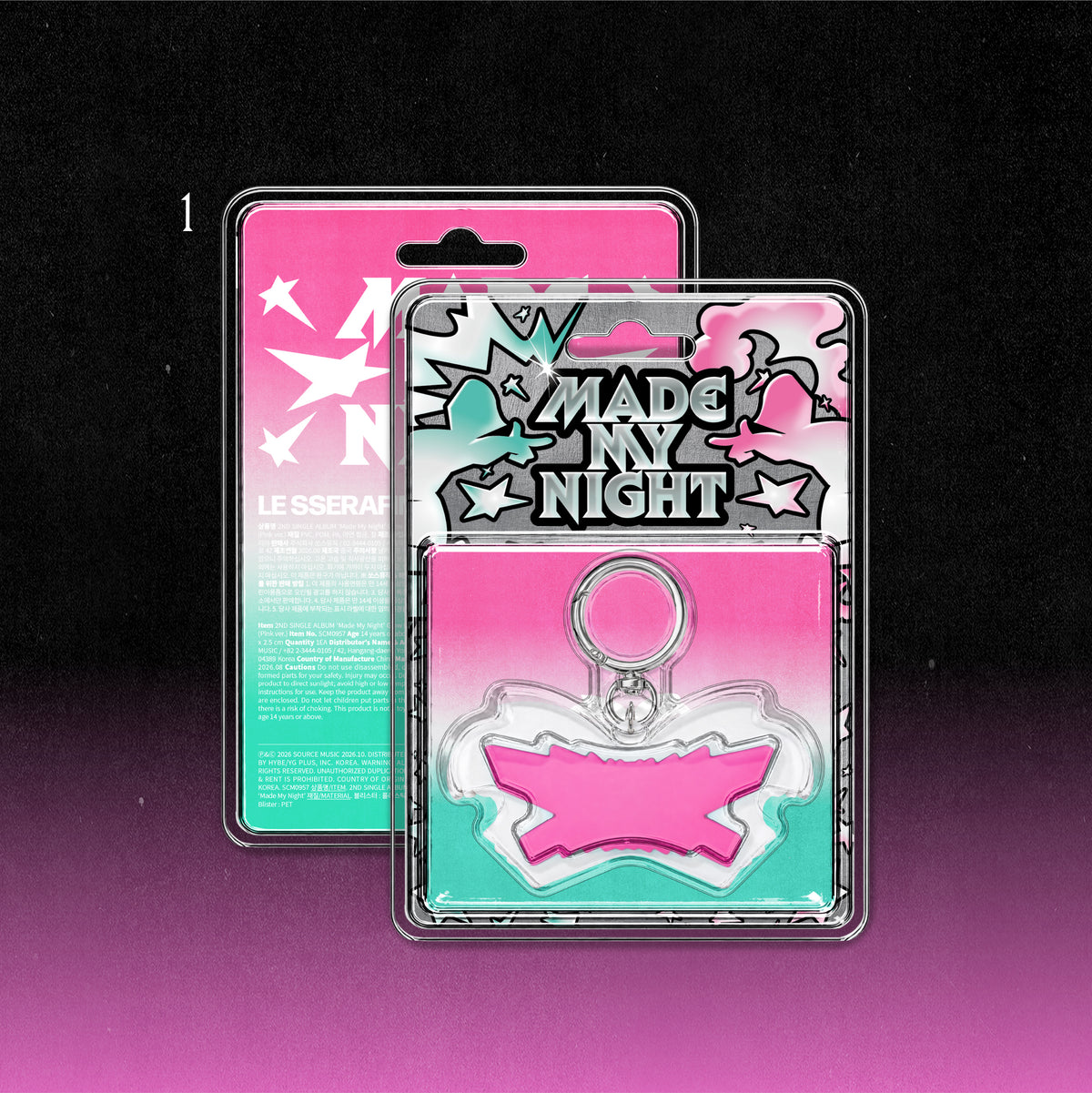 LE SSERAFIM 2nd Single Album 'Made My Night' Glow Clicker Keychain (Pink ver.) Front and Back