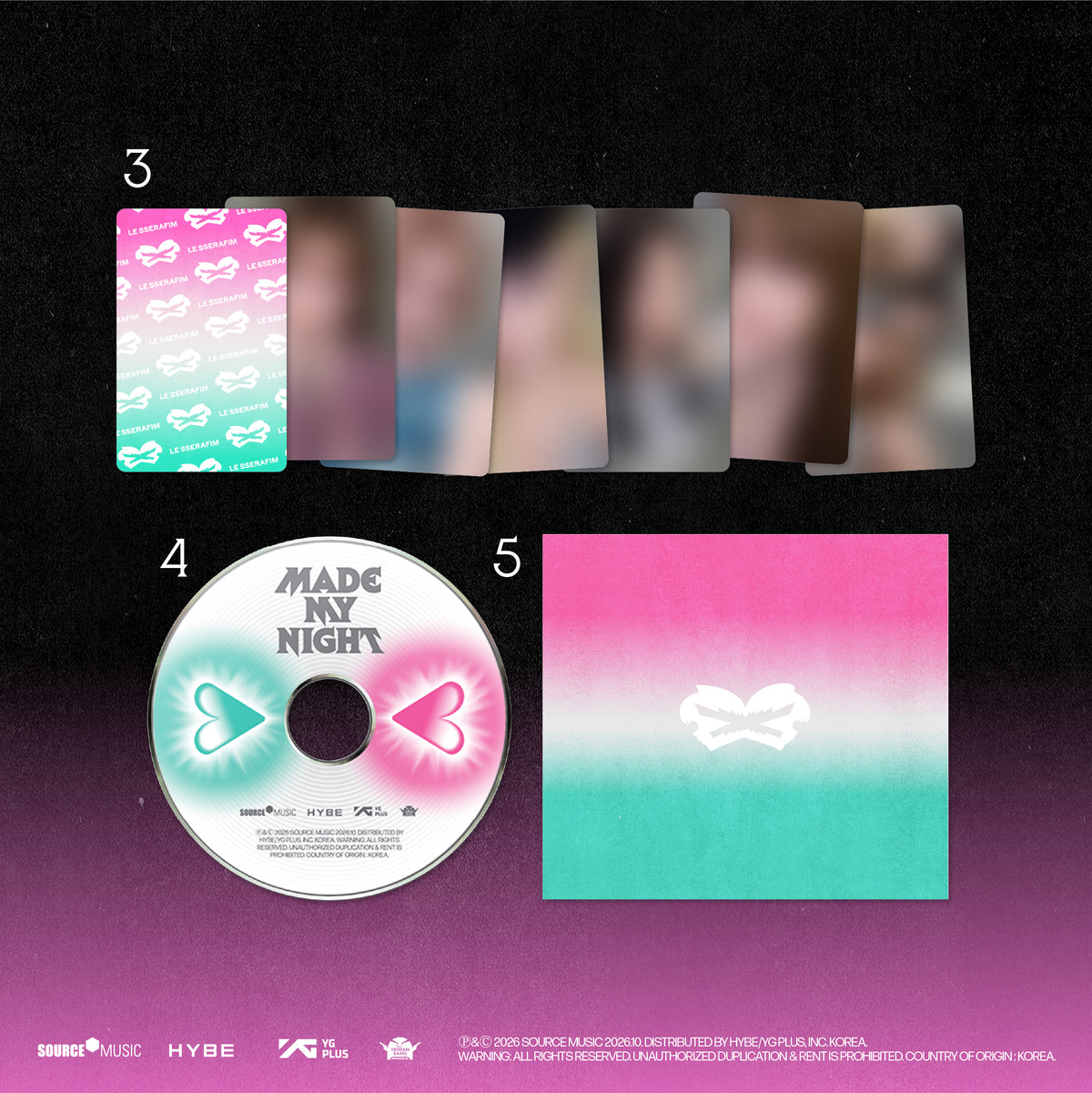 LE SSERAFIM 2nd Single Album 'Made My Night' Glow Clicker Keychain (Pink ver.) Cards and CD